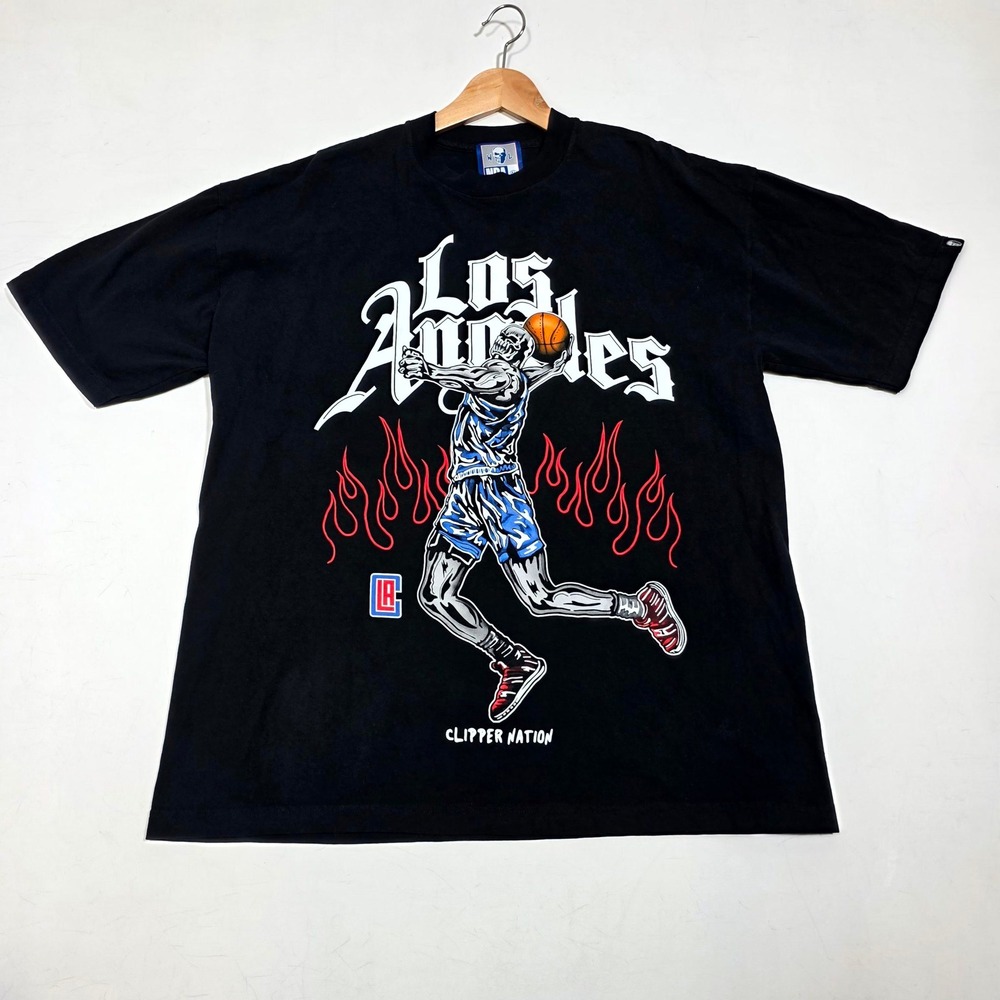 Warren Lotas T-Shirt Mens XL Black NBA LA Clippers Skeleton Flame Streetwear Tee